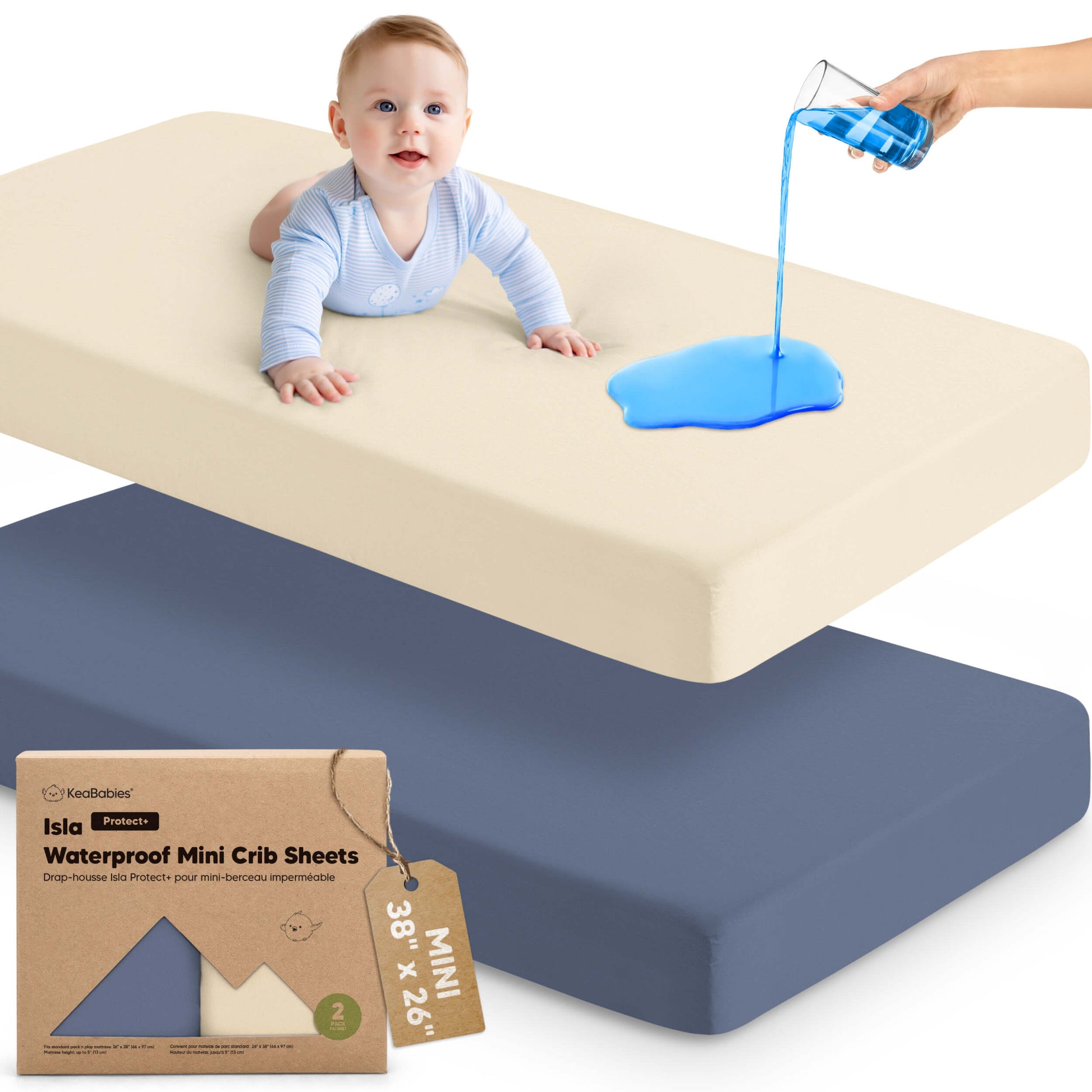 2-Pack Isla [Protect+] Waterproof Mini Crib Sheets 32113697095866