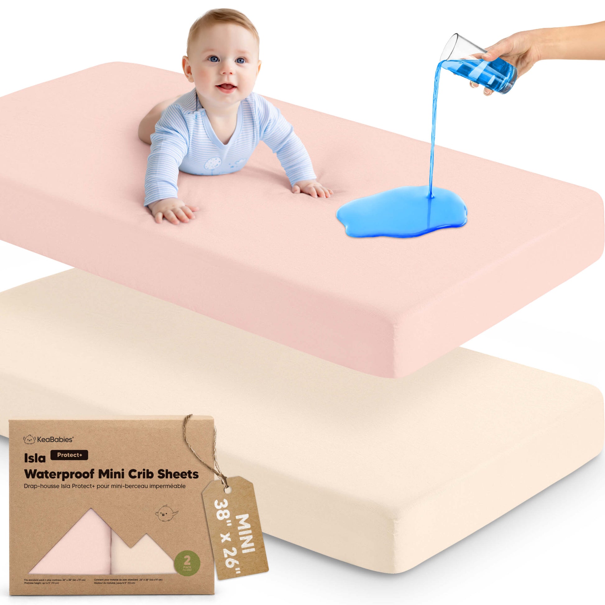 2-Pack Isla [Protect+] Waterproof Mini Crib Sheets 32113710104762