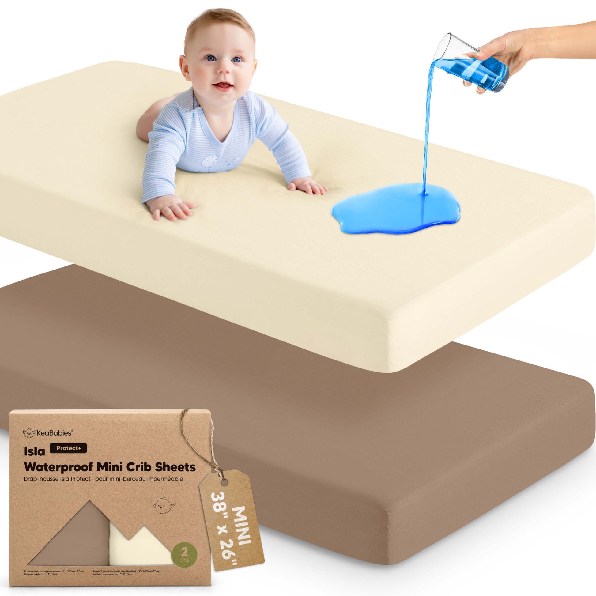 2-Pack Isla [Protect+] Waterproof Mini Crib Sheets 32113699684538