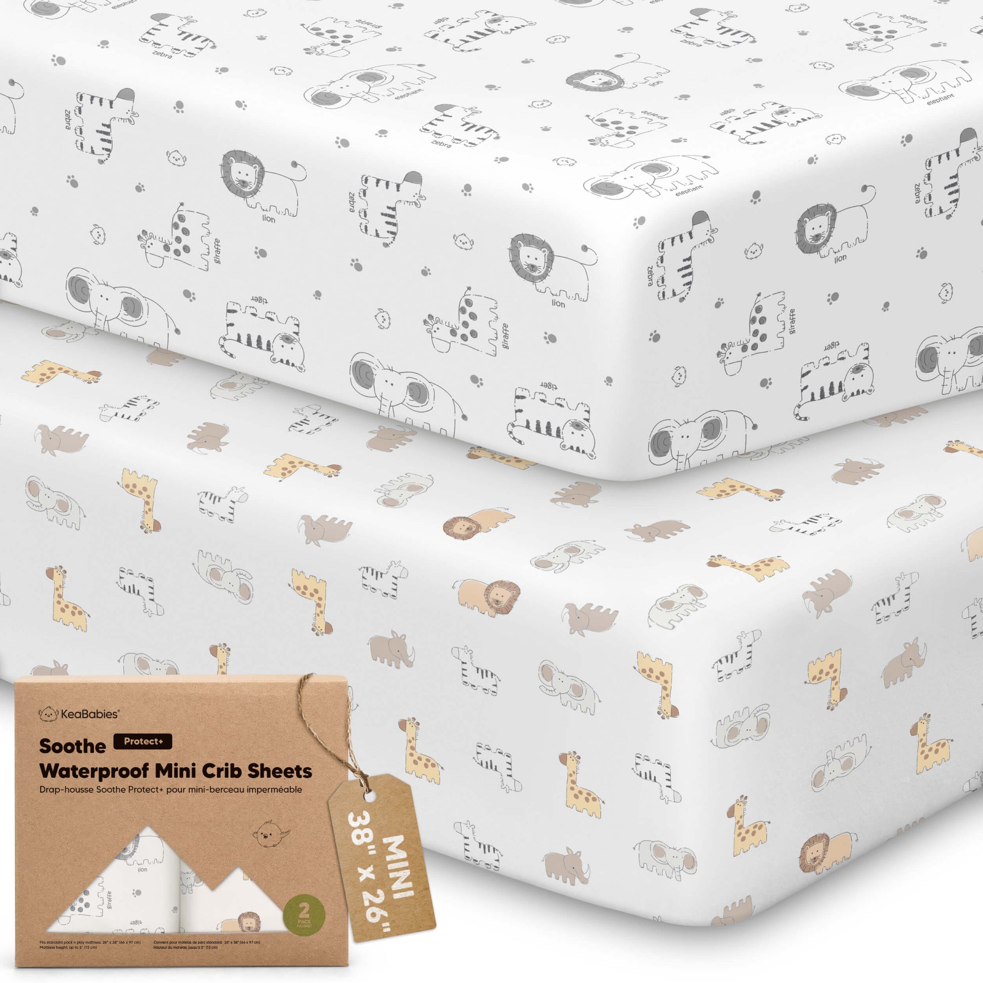 2-Pack Soothe [Protect+] Waterproof Mini Crib Sheets 32245805678778