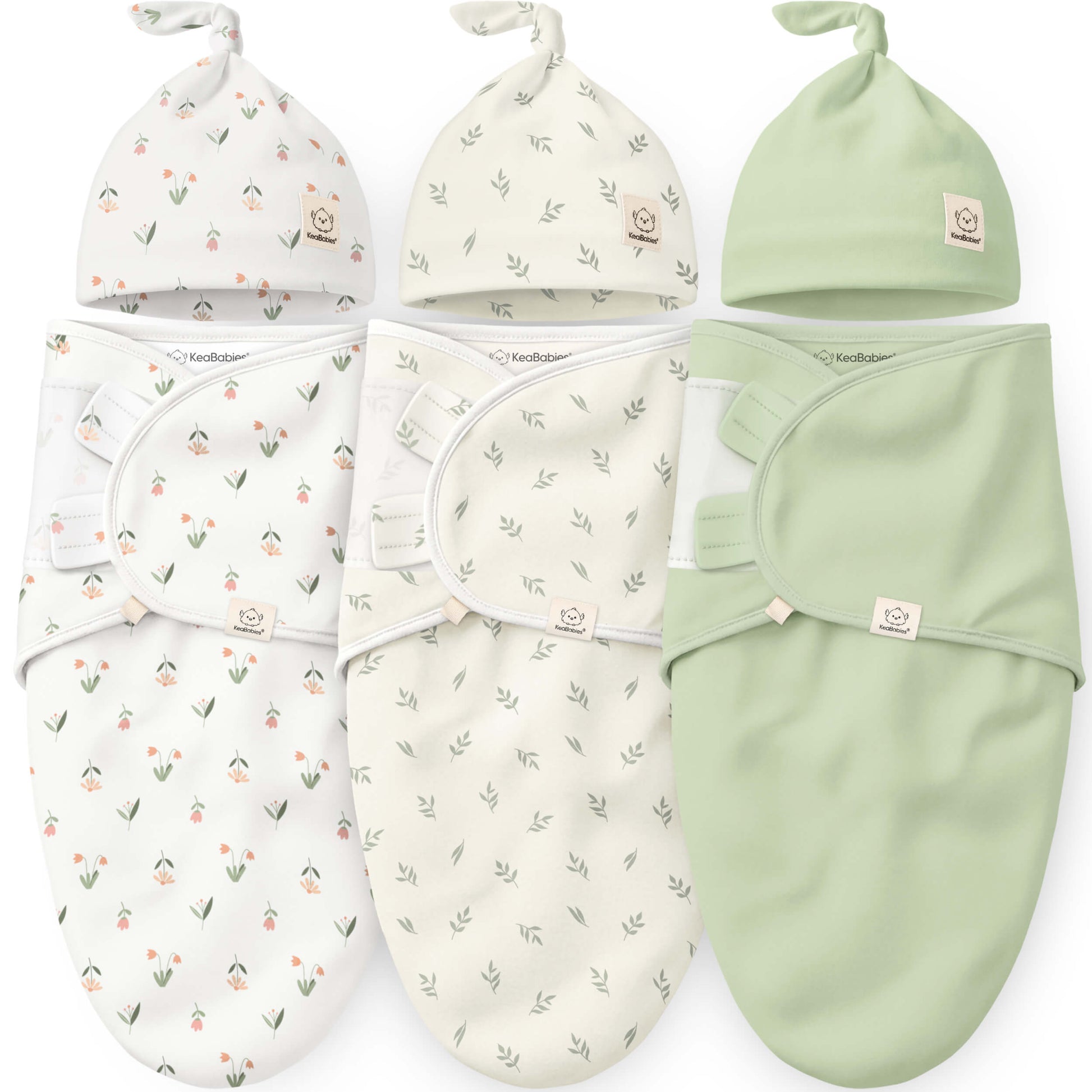 3-Pack Soothe Swaddle Wraps with Knot Hats (Slate) by KeaBabies