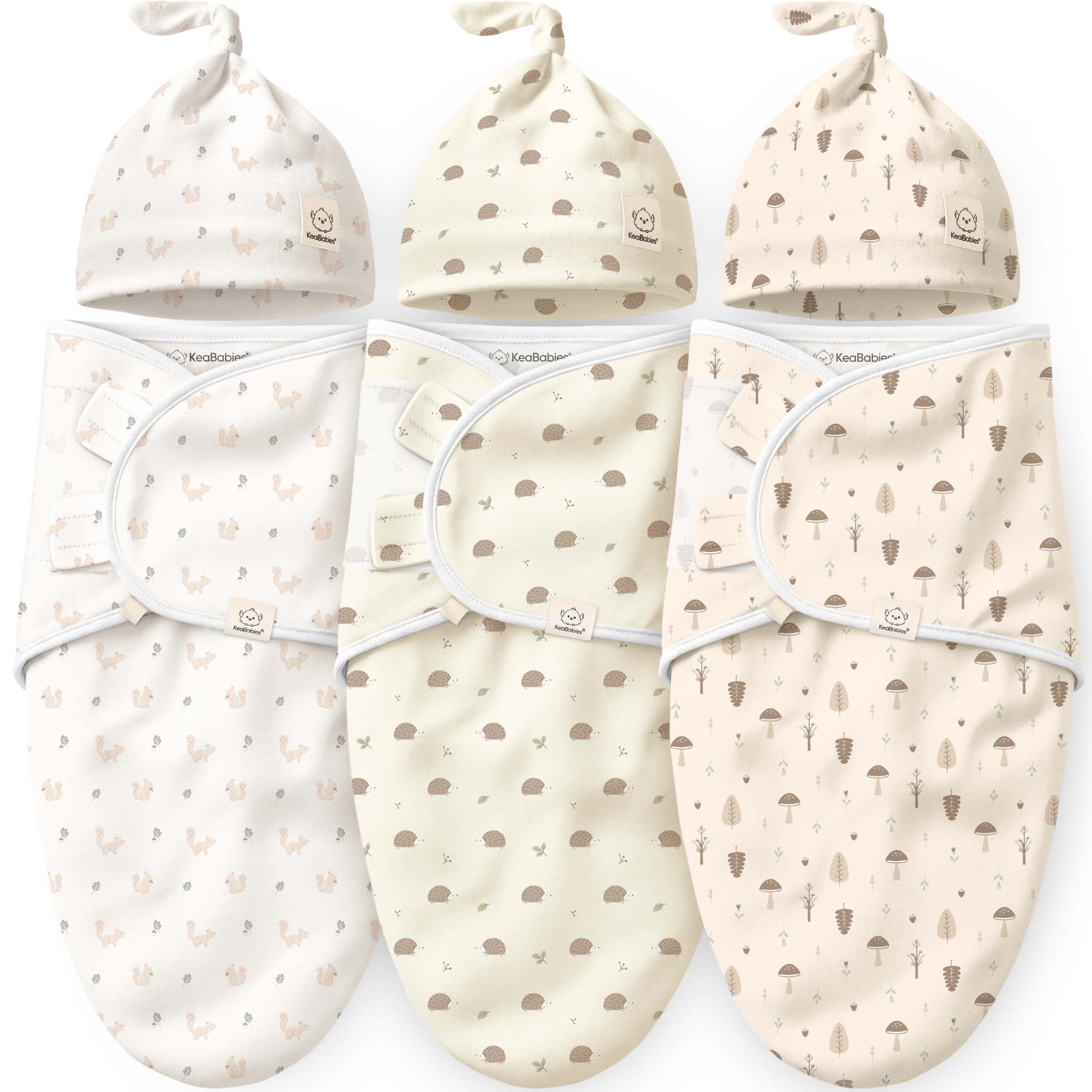 3-Pack Soothe Swaddle Wraps with Knot Hats (Slate) by KeaBabies