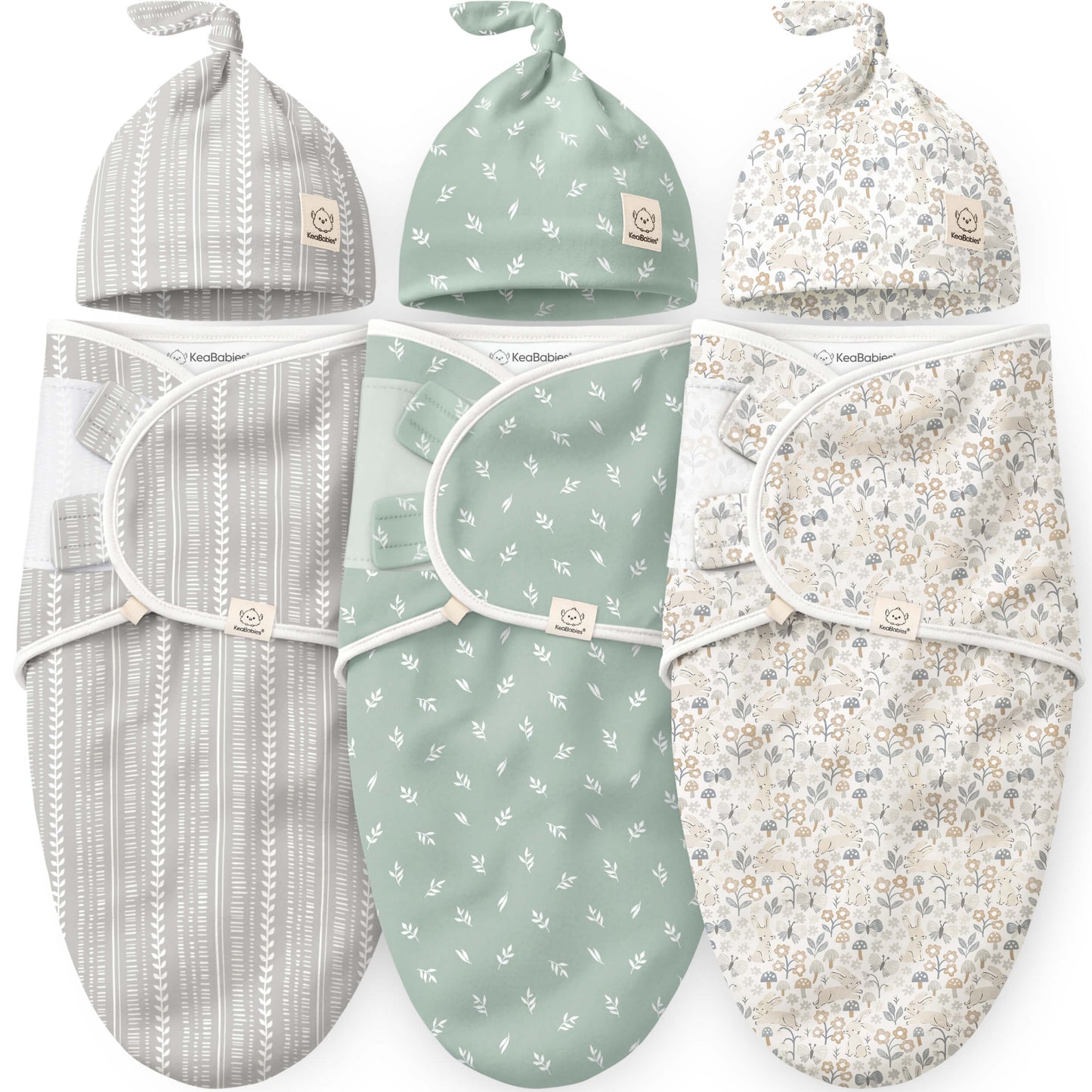 3-Pack Soothe Swaddle Wraps with Knot Hats 32482054897850