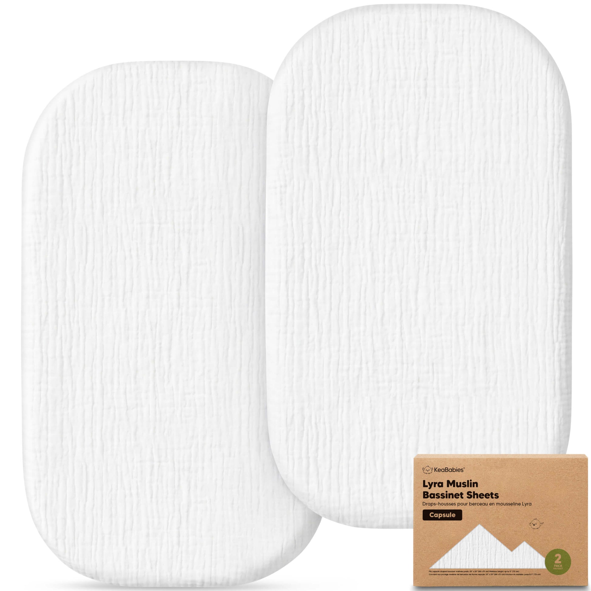 2-Pack Lyra Muslin Bassinet Sheets, Willow / For Halo BassiNest Swivel Sleeper 30x18 by KeaBabies