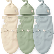 Load image into Gallery viewer, 3-Pack Soothe Swaddle Wraps with Knot Hats

