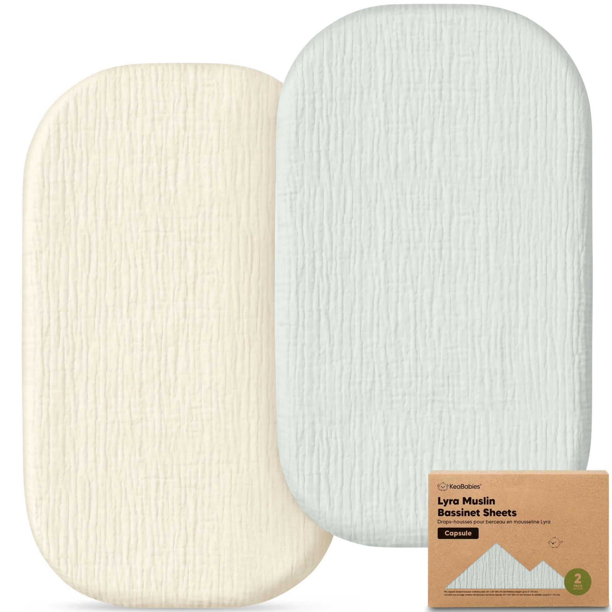 2-Pack Lyra Muslin Bassinet Sheets, Willow / For Halo BassiNest Swivel Sleeper 30x18 by KeaBabies