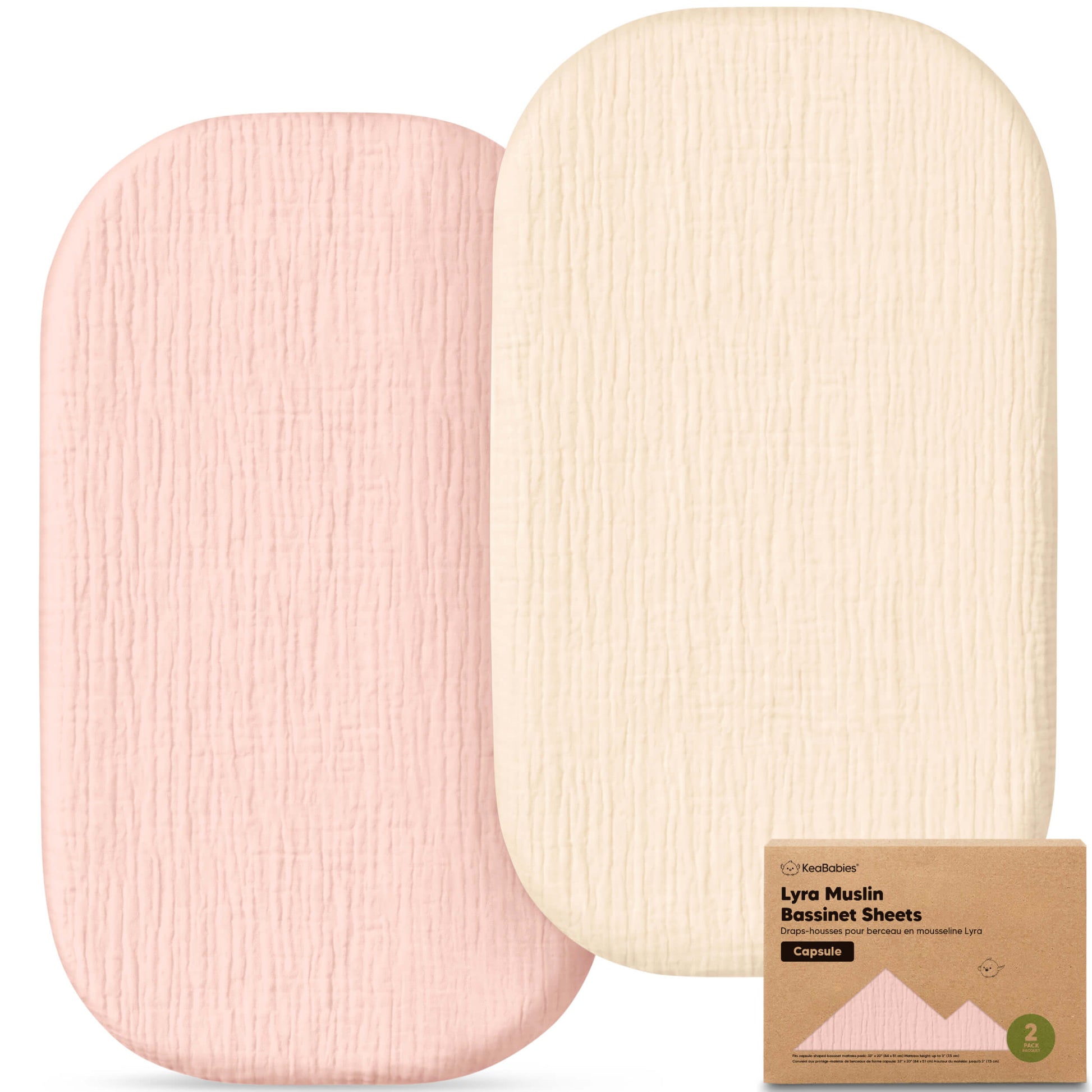 KeaBabies Baby Bassinet Sheets Girls, Boys, 2-Pack Lyra Muslin Bassinet Fitted Sheets For Maxi-Cosi Bedside Sleeper, 33x20 Oval, Capsule