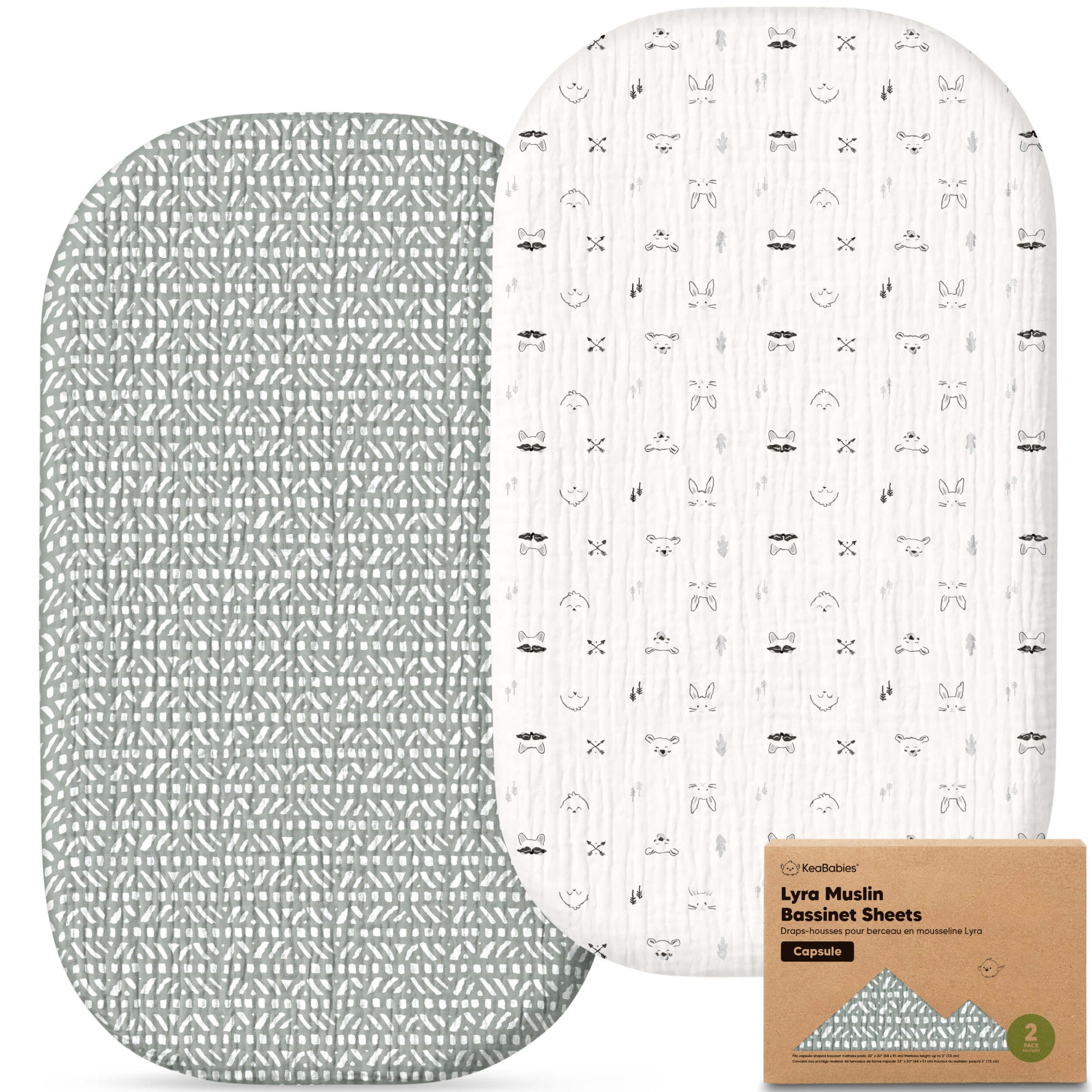KeaBabies Baby Bassinet Sheets Girls, Boys, 2-Pack Lyra Muslin Bassinet Fitted Sheets For Halo BassiNest Swivel Sleeper, 30x18 Hourglass - Nordic