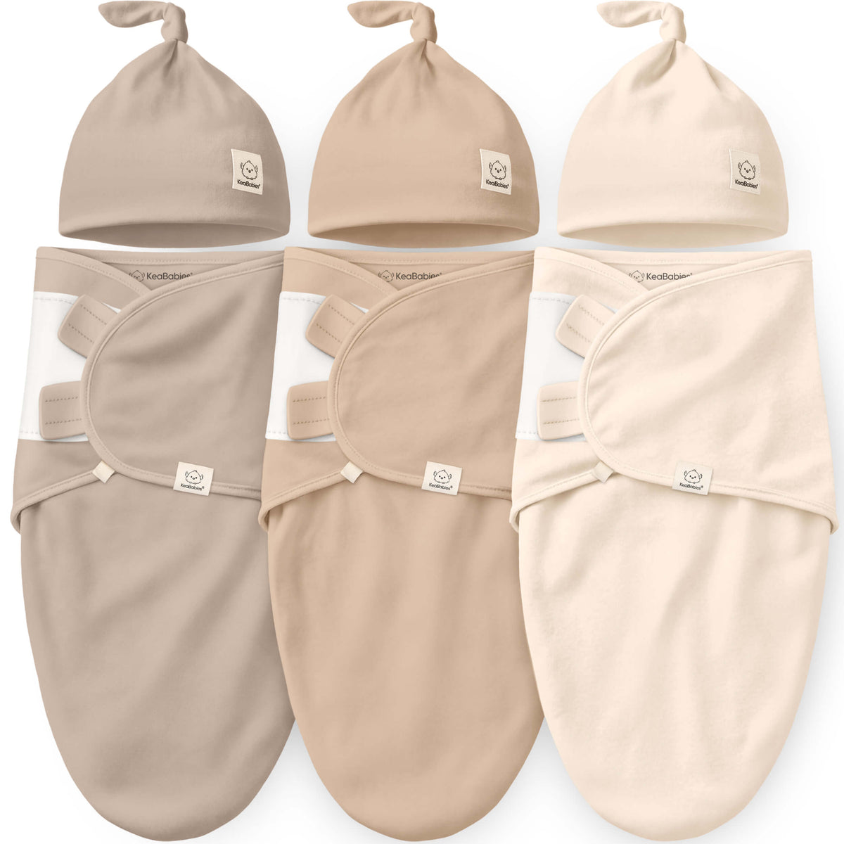 3-Pack Soothe Swaddle Wraps with Knot Hats 46633240887482