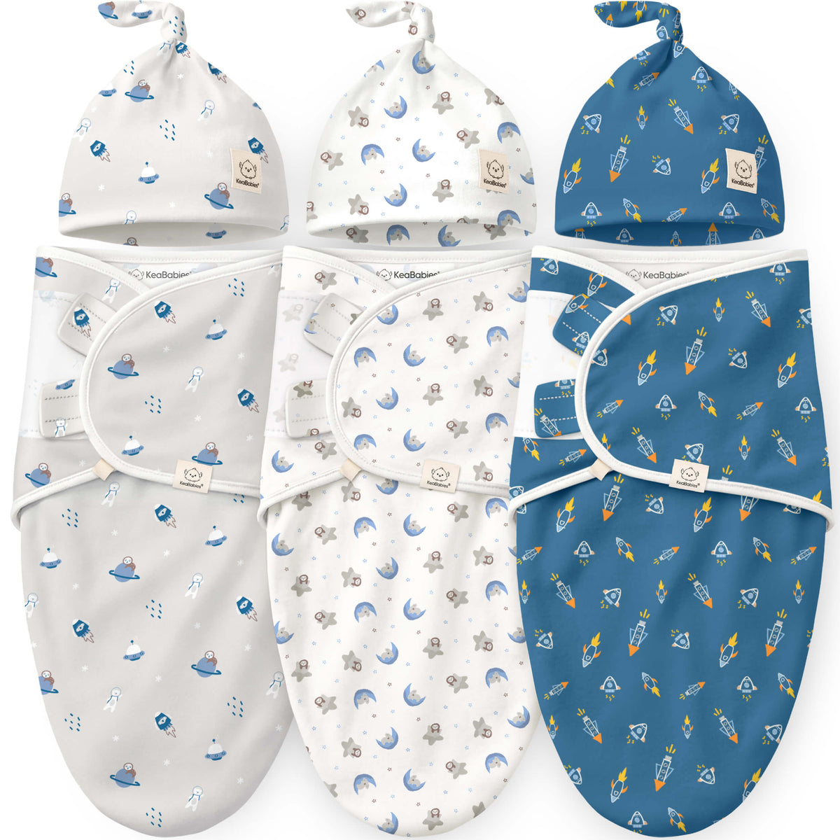 3-Pack Soothe Swaddle Wraps with Knot Hats 47000236818618