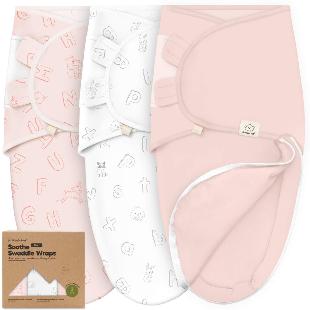 3-Pack Soothe Zippy Swaddle Wrap (ABC Land Rose)