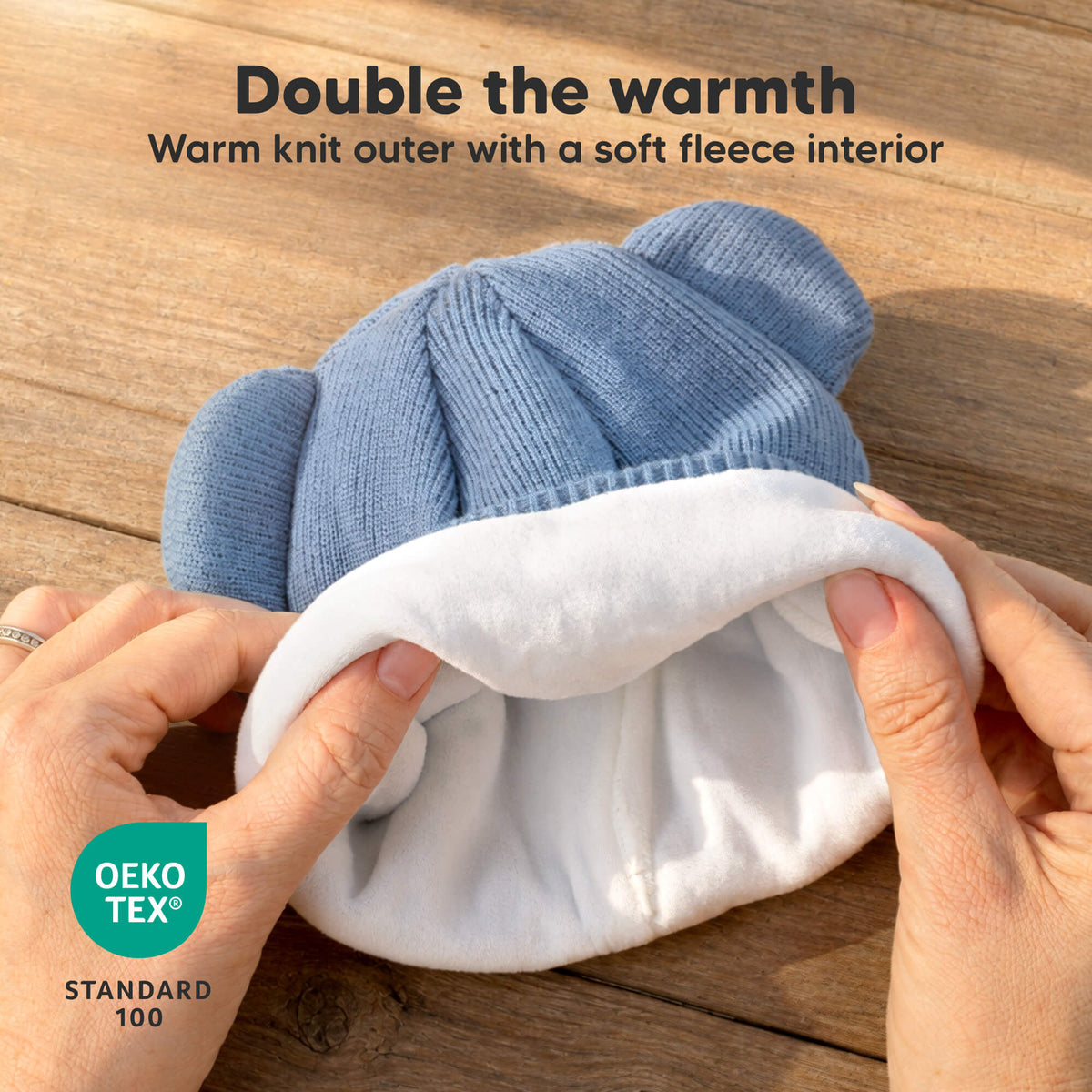 Double the warmth - Warm knit outer with a soft fleece interior. OEKO-TEX Standard 100. 47045403639994