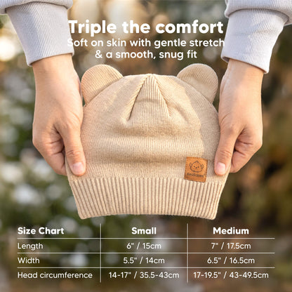 Triple the comfort - Soft on skin with gentle stretch and a smooth, snug fit. Size Chart: (Small: 6" (L) x 5.5"(W), can fit 14-17" head circumference.) (Medium: 7" (L) x 6.5"(W), can fit 17-19.5" head circumference.
 47045403902138