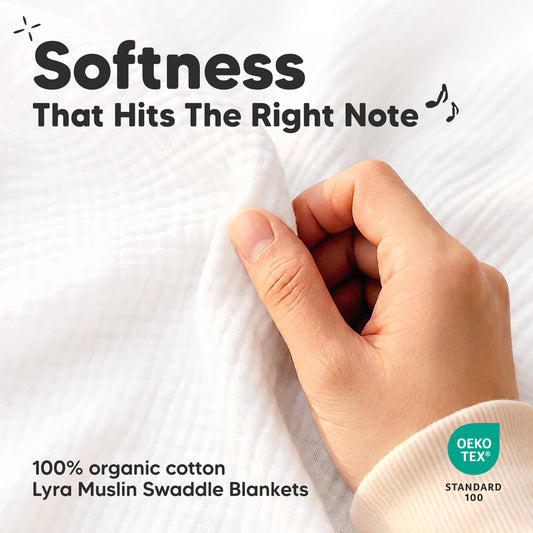 Softness That Hits The Right Note, 100% organic cotton - Lyra Muslin Swaddle Blankets, OEKO TEX STANDARD 100-on-hover