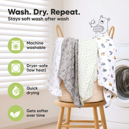 Wash. Dry. Repeat. - Stays soft wash after wash. Machine washable, Dryer-safe (low heat), Quick drying, Gets softer over time 32091663335610