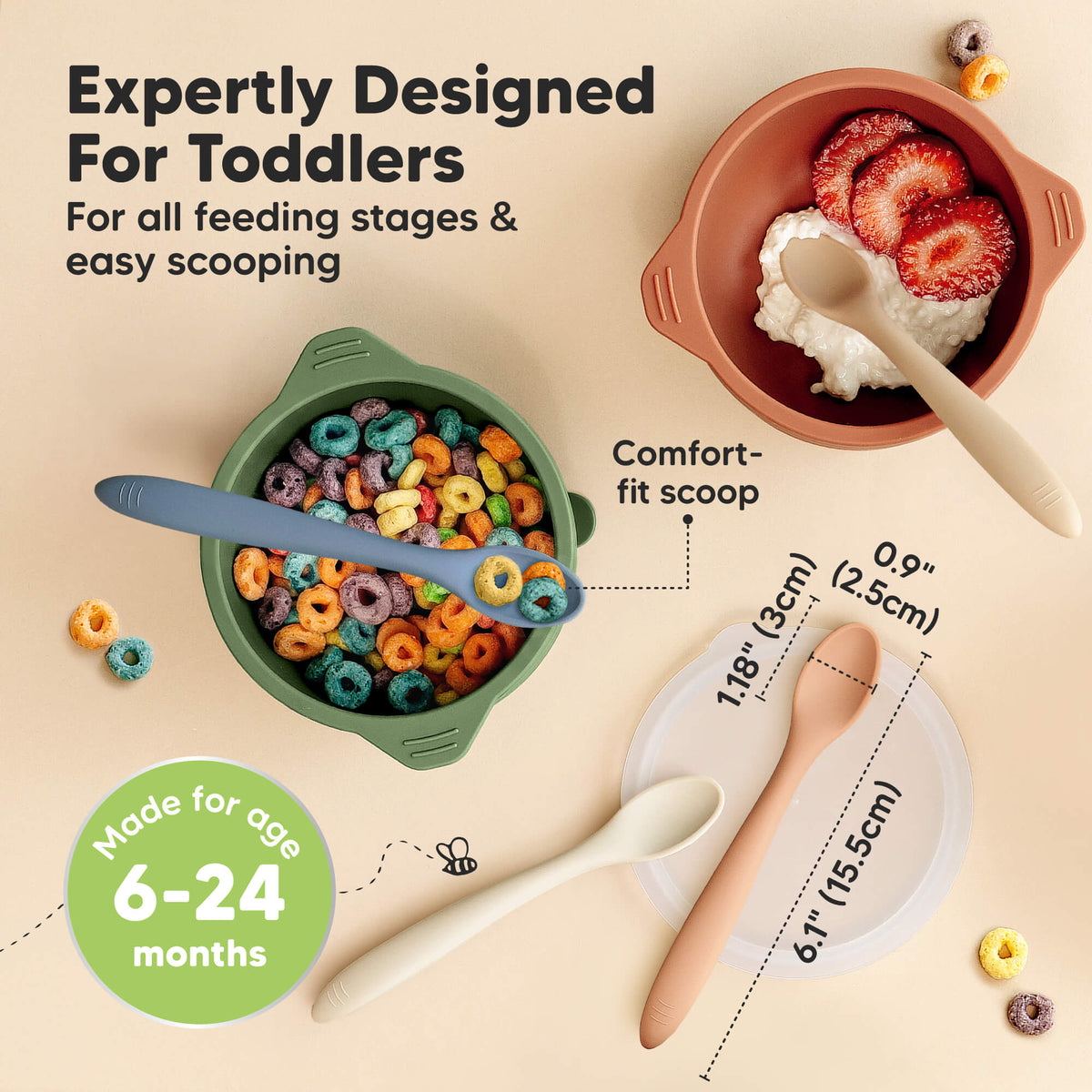 Expertly Designed For Toddlers, Made bigger for all feeding stages & easy scooping, Comfort-fit scoop, Made for age 6-24 months. Dimensions - 1.18 inches x 6.1 inches x  0.9 inches or 3.5cm x 15.5cm x 2.5cm
 46420337033402