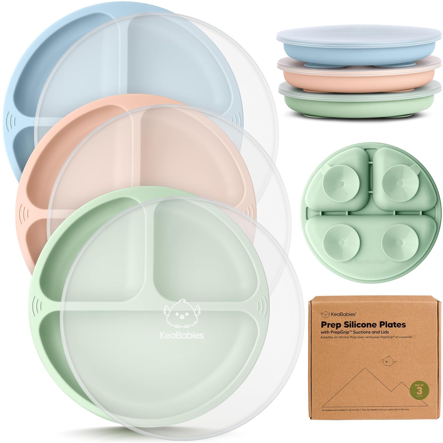 3-Pack Prep Silicone Suction Plates with Lids 28066392998074