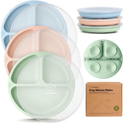 3-Pack Prep Silicone Suction Plates with Lids 28066392998074