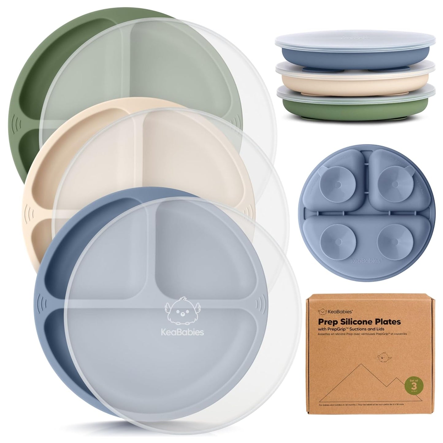 3-Pack Prep Silicone Suction Plates with Lids 28066392965306