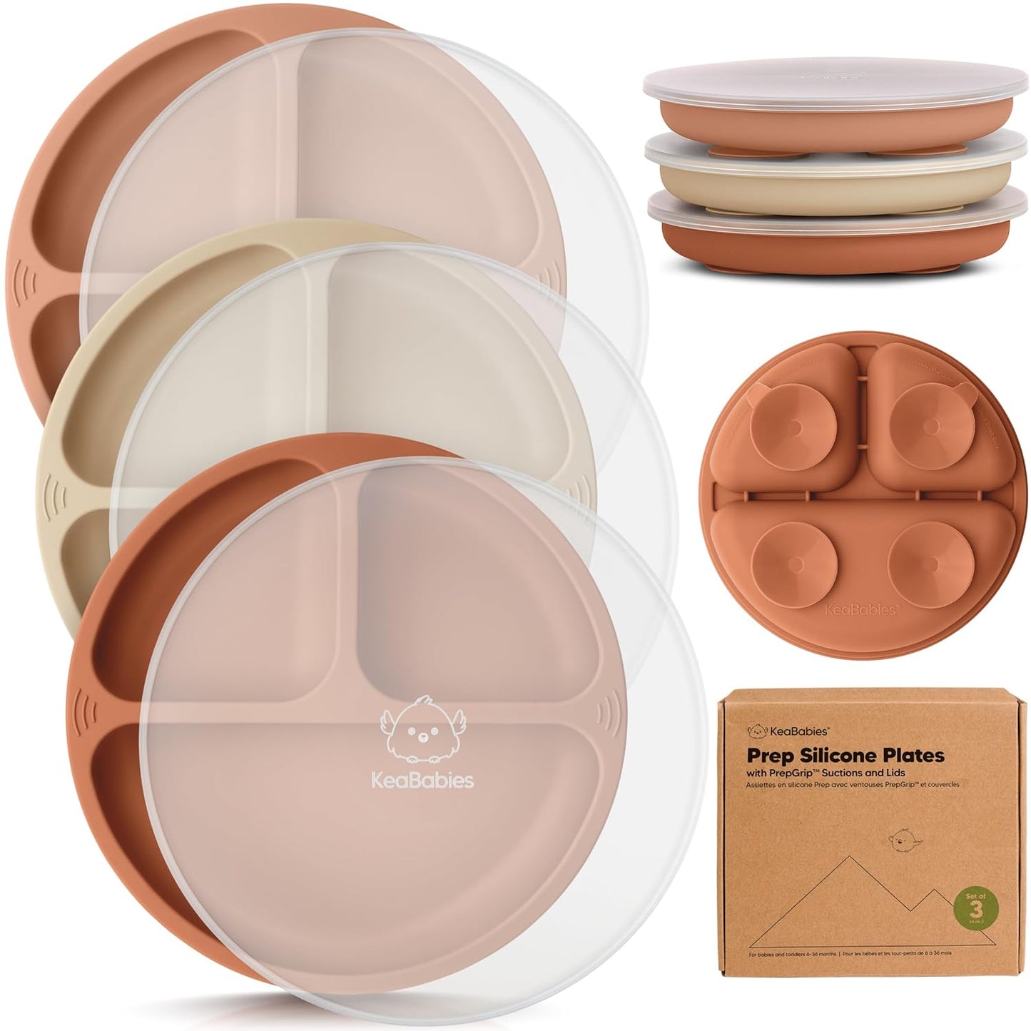 3-Pack Prep Silicone Suction Plates with Lids 28066393063610