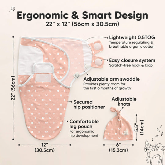 3-Pack Soothe Swaddle Wraps with Knot Hats (Butterflies)