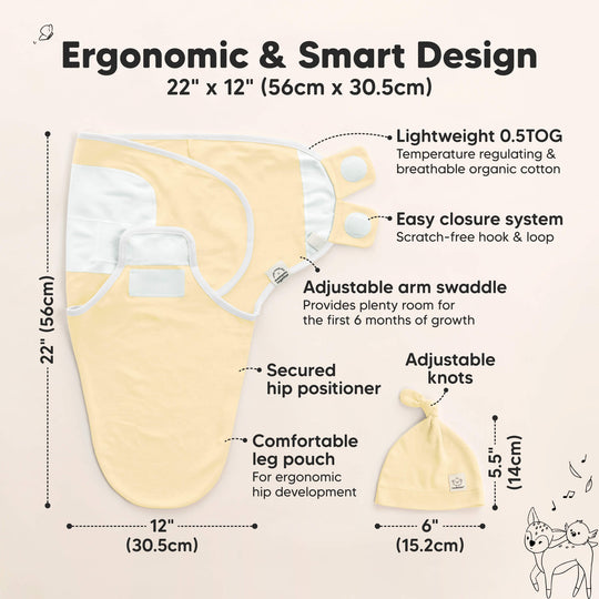 3-Pack Soothe Swaddle Wraps with Knot Hats (Daffodil)