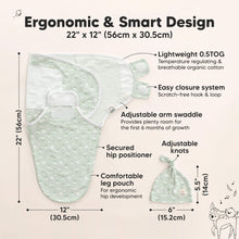 Load image into Gallery viewer, 3-Pack Soothe Swaddle Wraps with Knot Hats (Leafy)
