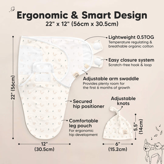 3-Pack Soothe Swaddle Wraps with Knot Hats (Nibbles/Bruce)