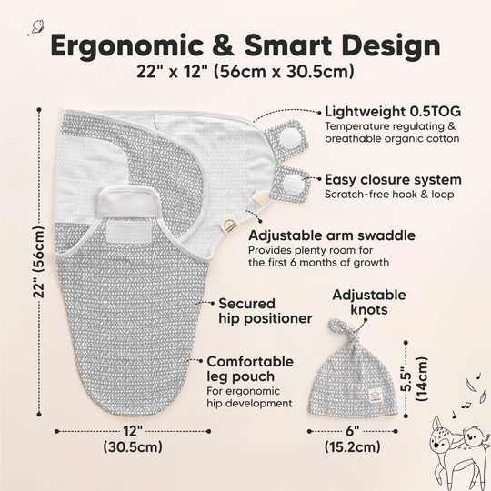 3-Pack Soothe Swaddle Wraps with Knot Hats (Nordic)