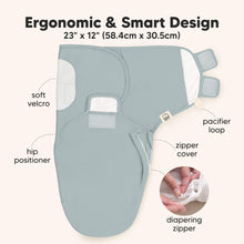 Load image into Gallery viewer, Ergonomic &amp; Smart Design - 23" x 12" size (soft velcro, hip positioner, pacifier loop, zipper cover, and diapering zipper)
