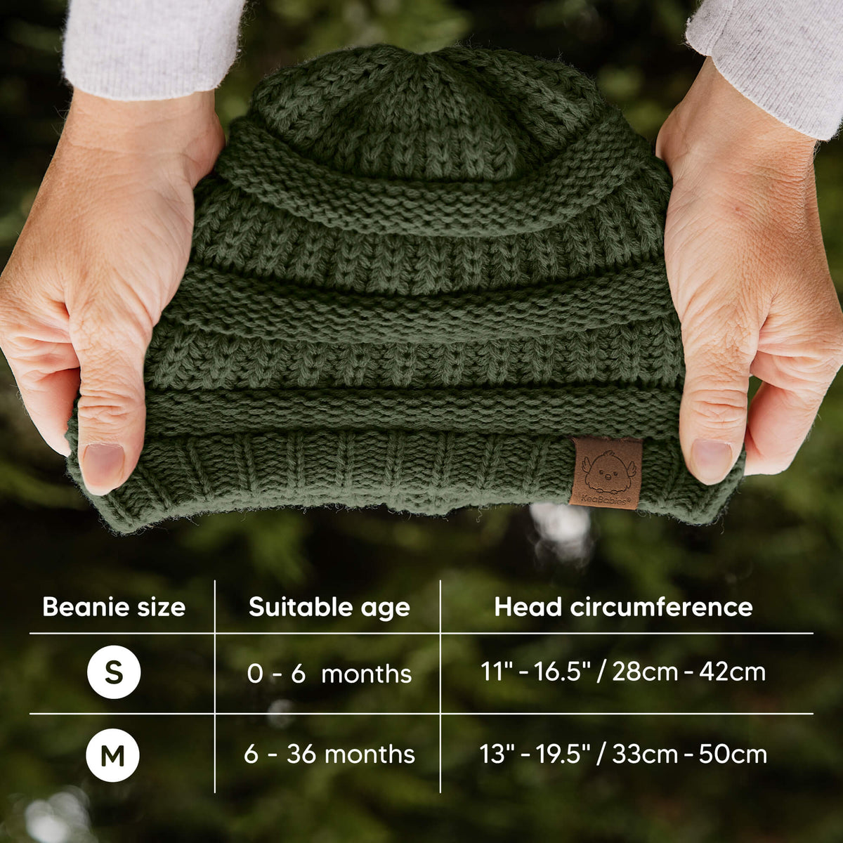 Beanie Size: (Small: Suitable age for 0-6 months. Head Circumference: 11"-16.5") and (Medium: Suitable for 6-36 months. Head Circumference: 13"-19.5") 34386020532410