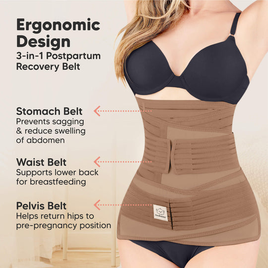 Revive 3-in-1 Postpartum Recovery Support Belt (Warm Tan)
