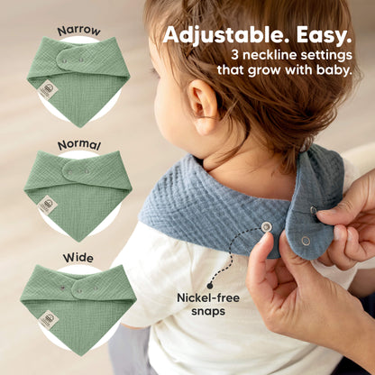  Adjustable. Easy - 3 neckline settings that grow with baby. (Narrow, Normal, and Wide) Nickel-free snaps. 46190328414394