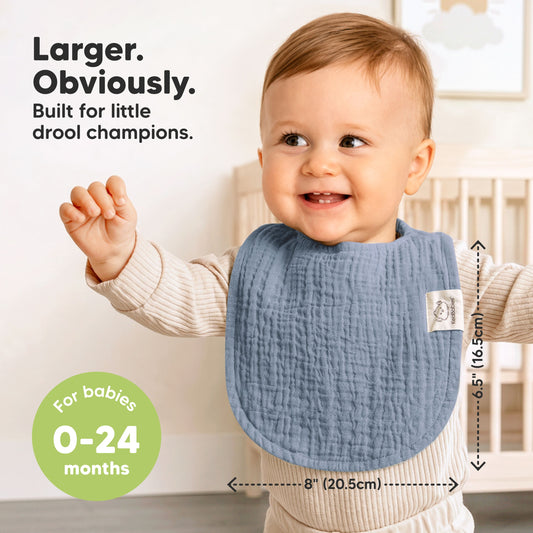 Larger. Obviously. - Built for little drool champions. For babies 0-24 months. (size at 6.5" length x 8" wide)-on-hover