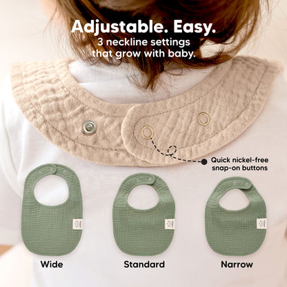 Adjustable. Easy - 3 neckline settings that grow with baby. Quick nickel-free snap-on buttons (Wide, Standard and Narrow)  34121506455738