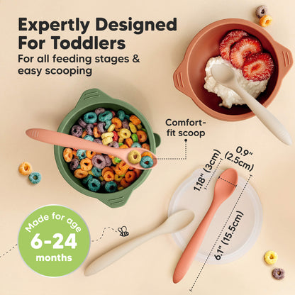 Expertly Designed For Toddlers, made bigger for all feeding stages and easy scooping, comfort fit scoop, suitable for 6–24 months, measures about 6.1 inches length and 0.9" wide (15.5 cm). 34404261462202