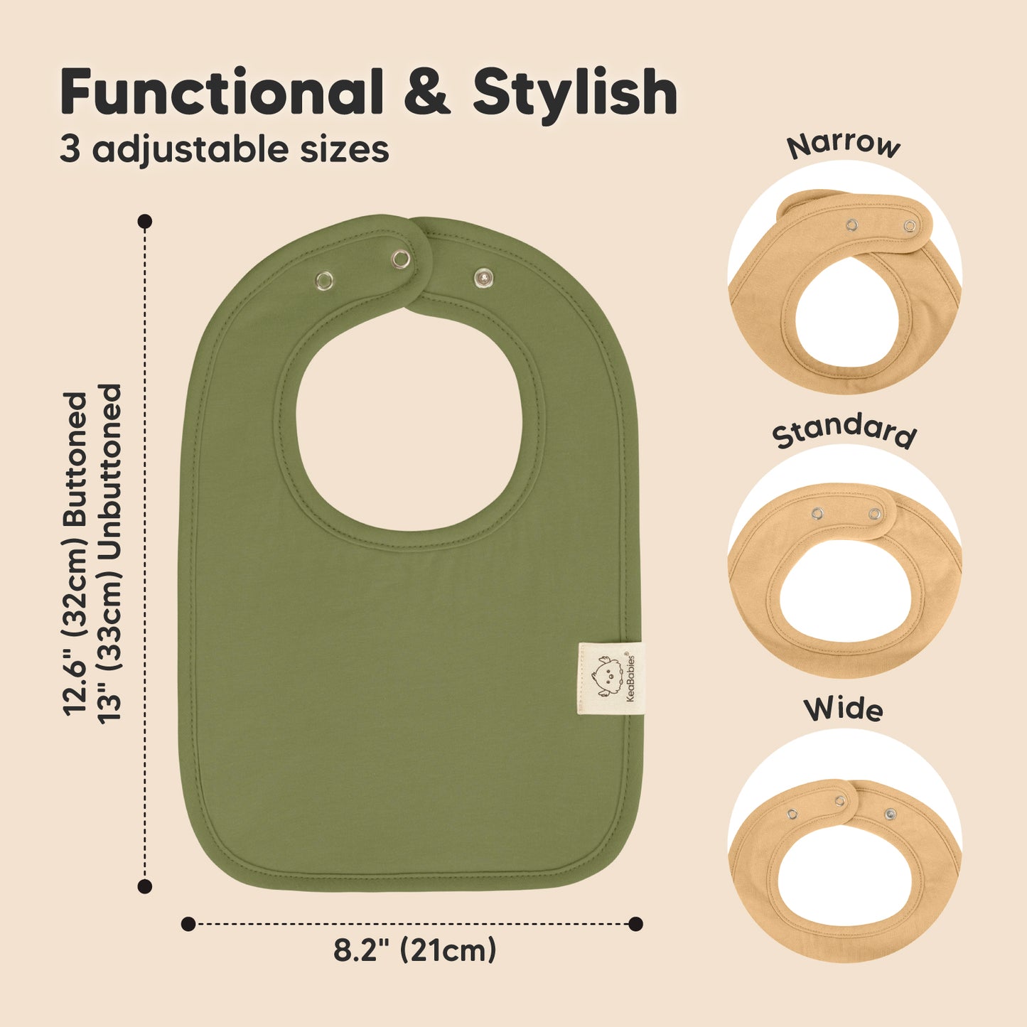 Functional and stylish - 3 adjustable sizes (narrow, standard, wide). Bibs size at 12.6 inches length and 8.2inches wide. 26211062186170