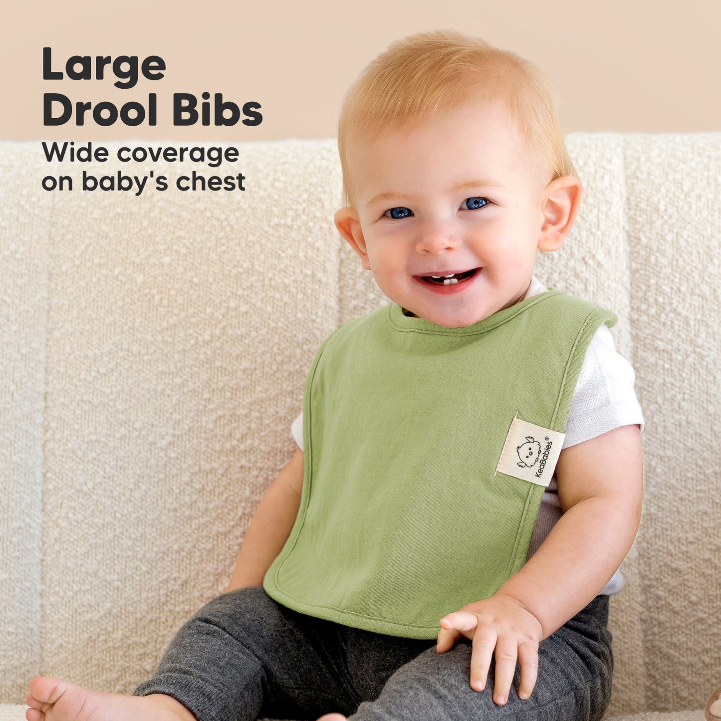 Large drool bibs - wide coverage on baby's chest. 26181153128634