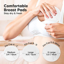 Load image into Gallery viewer, Comfortable Breast Pads - Stay dry &amp; fresh. Medium sized at 3.9" / 10cm - Fits Cup A - C, Large sized at 4.8" / 12cm - Fits Cup B - D, X-Large sized at 5.5" / 14cm - Fits Cup D &amp; above
