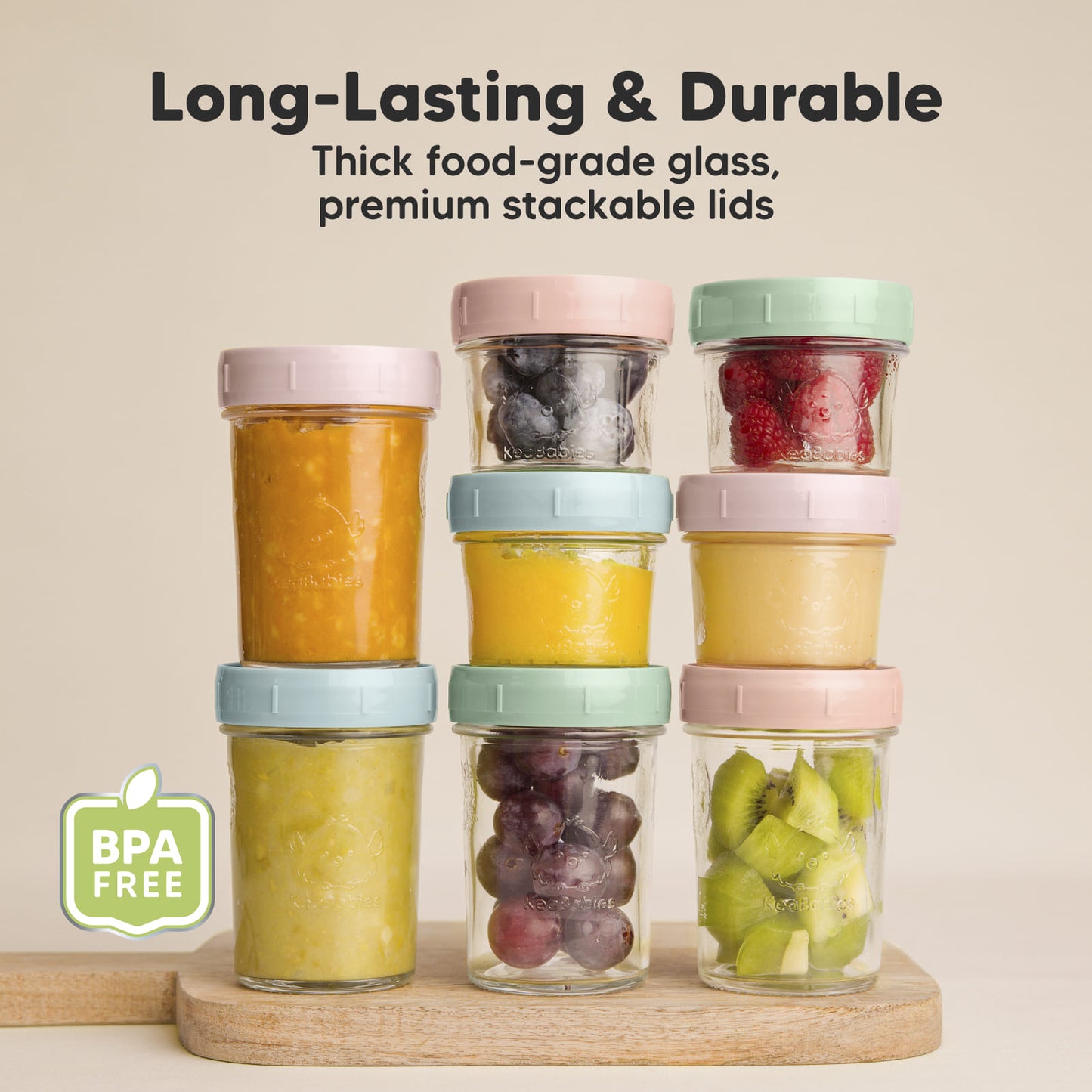 Long-Lasting & Durable made with thick food-grade glass and premium stackable lids, BPA-free. 27735943446714
