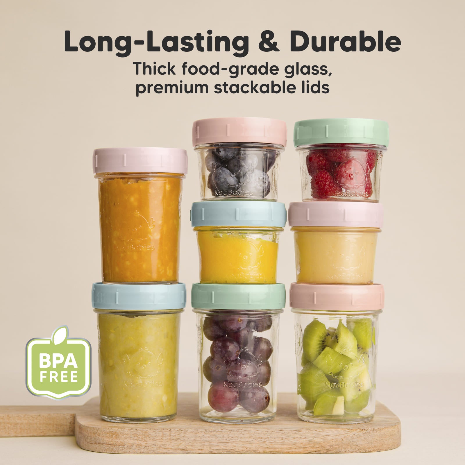 Long-Lasting & Durable made with thick food-grade glass and premium stackable lids, BPA-free. 27735943446714