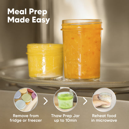Meal Prep Made Easy, remove from fridge or freezer, thaw prep jar up to 10 minutes, and reheat food in the microwave. 27735943184570