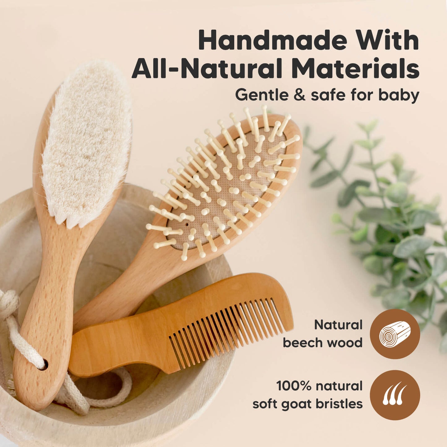 Handmade With All-Natural Materials - Gentle & safe for baby (Natural beech wood and 100% natural soft goat bristles) 26033091215546