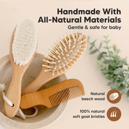 Handmade With All-Natural Materials - Gentle & safe for baby (Natural beech wood and 100% natural soft goat bristles) 26033091215546