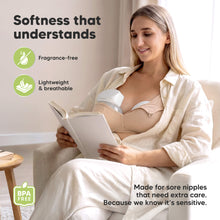 Load image into Gallery viewer, Softness that understands - Fragrance-free, Lightweight &amp; breathable, and BPA Free (Made for sore nipples, that need extra care. Because we know it's sensitive.)
