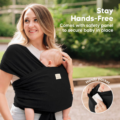 Stay Hands-Free. Comes with safety panel to secure baby in place. Has Handy pocket 32590879359162