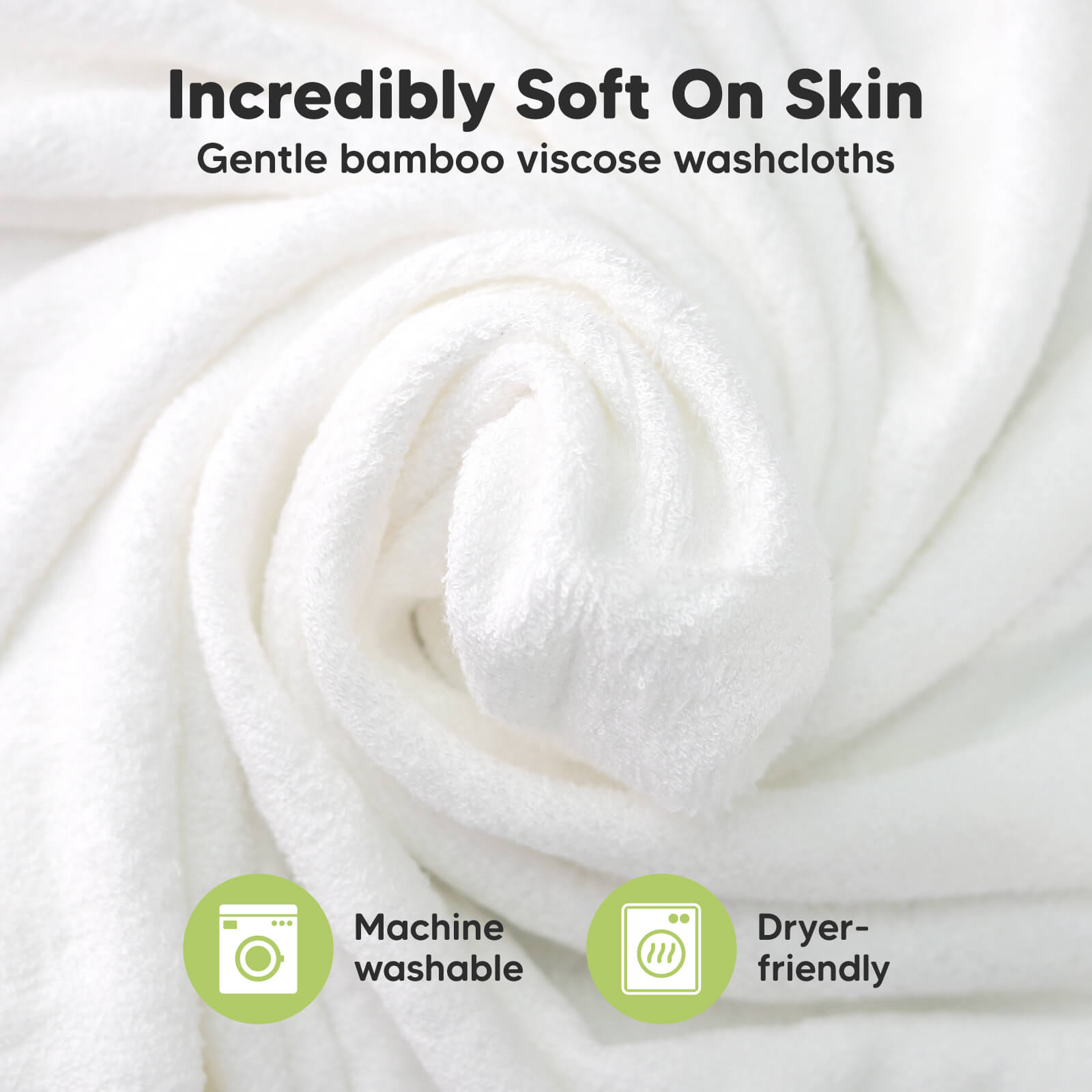 Incredibly Soft On Skin: Gentle bamboo viscose washcloths, Machine washable, Dryer-friendly
 26661862506682