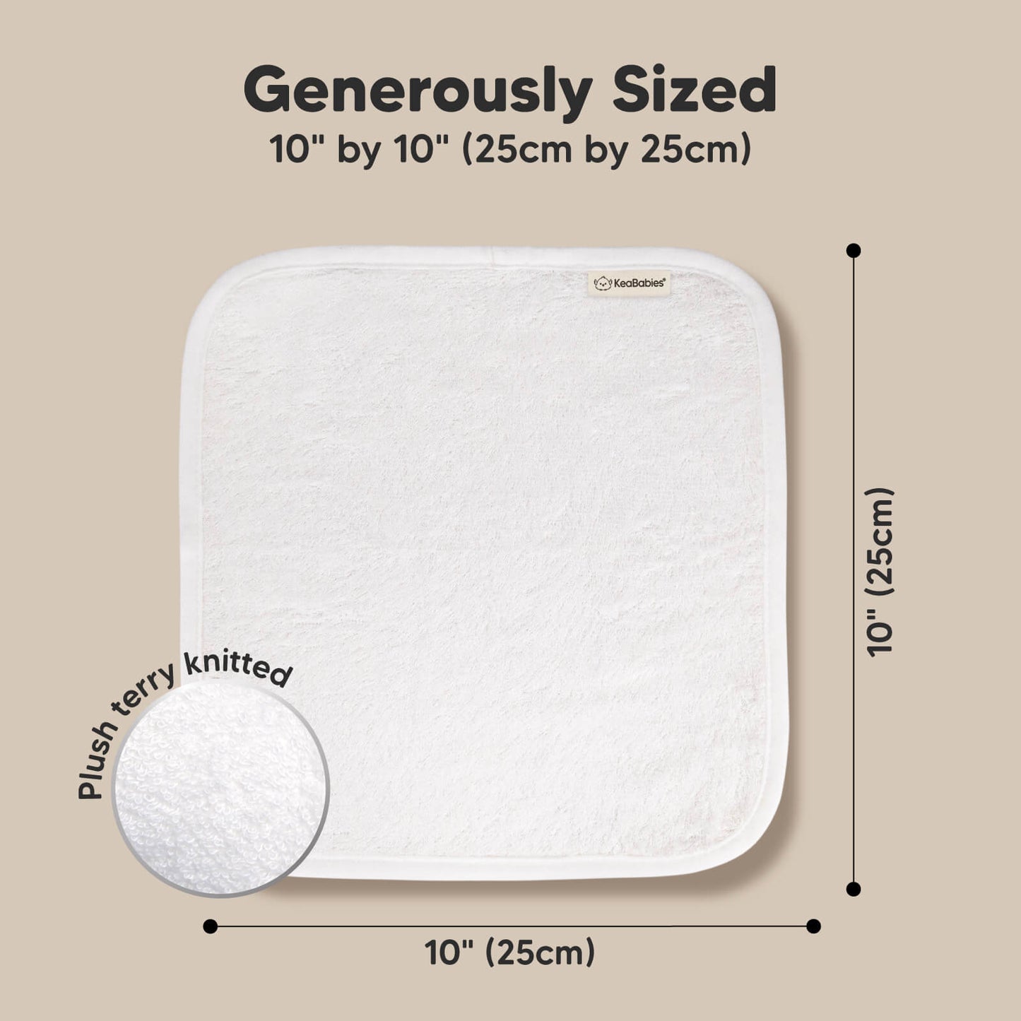 Generously Sized: 10" x 10" (25cm x 25cm), Plush, terry knitted
 26661862703290