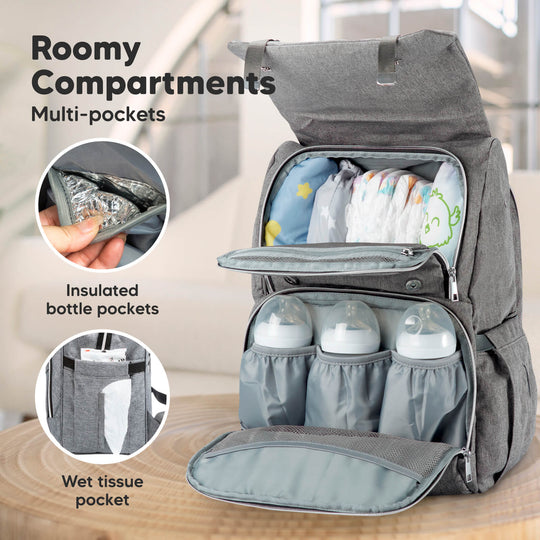 Lightweight Diaper Backpack With Insulated Pockets – Stylish Baby Travel Bag, Waterproof, 20L Capacity, Stroller Straps