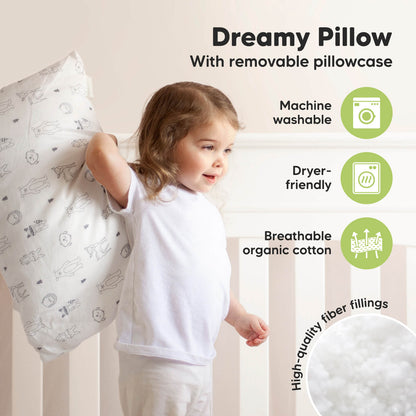Dreamy Pillow: With removable pillowcase, Machine washable, Dryer-friendly, Breathable organic cotton
 26524487581882